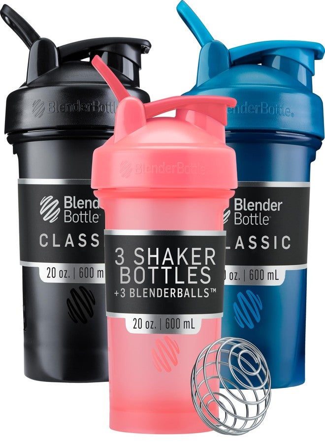 بليندر بوتل زجاجة خلط BlenderBottle Classic V2 مثالية لمشروبات البروتين ومكملات ما قبل التمرين، سعة 20 أونصة (عبوة من 3 زجاجات)، أسود، كحلي، وردي - Image 1